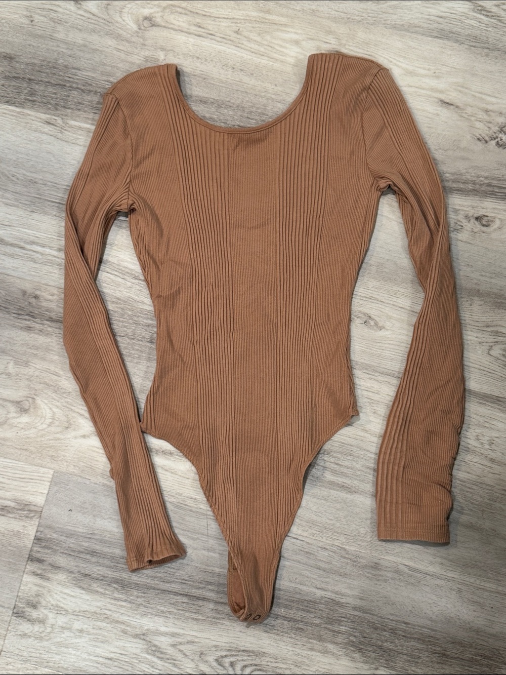 aerie Ribbed Long-Sleeve Scoop-Neck Bodysuit - Brown
